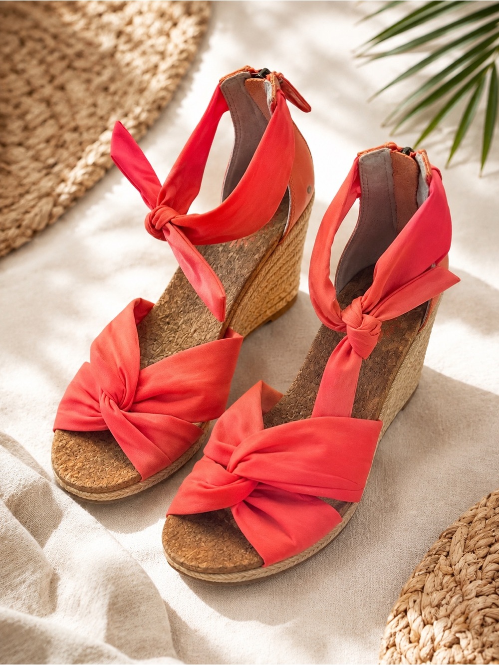 UGG Starla Coral Espadrille Wedge Sandals Ankle Tie Cork Women’s Size 8.5
